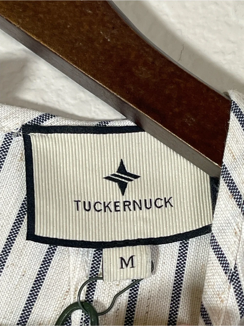 Tuckernuck Stripe Edie Puff Sleeve Top in Blue Linen New Cropped Size Medium
